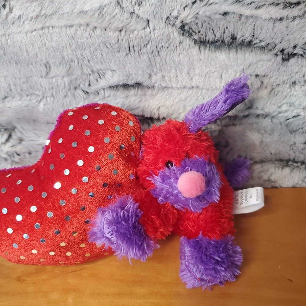 Sugar Loaf Red & Purple Puppy Dog Plush Love MINI Stuffed Animal Sparkle Heart